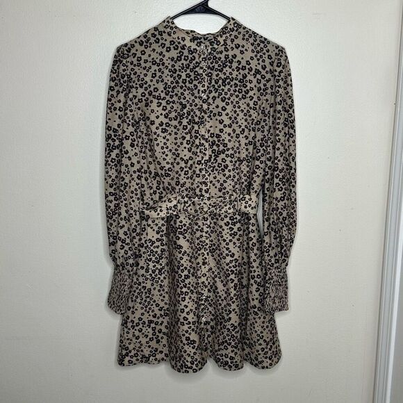 Keepsake the Label Distance Leopard Dress Long Sleeve Belted Mini size 8 - Picture 3 of 10
